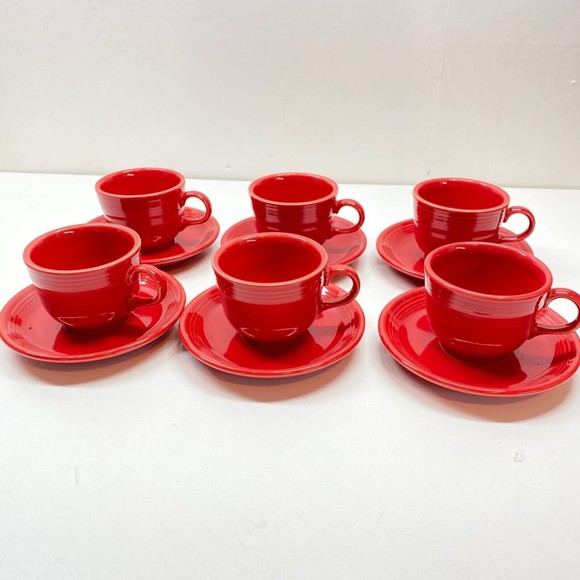 Fiesta Dining Fiesta Cup And Saucer Sets In Scarlet Fiestaware Red Coffee Tea Cups Set Of 6